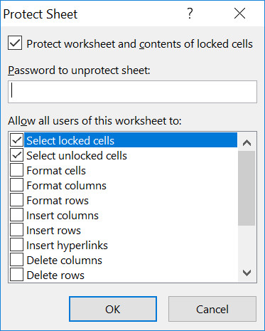 tùy chọn cài đặt mật khẩu excel