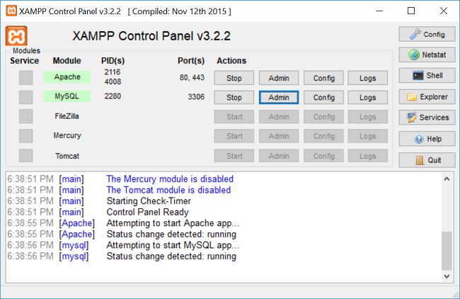 bật ứng dụng xampp