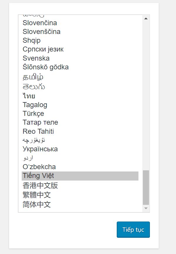 cài đặt wordpress - chọn ngôn ngữ