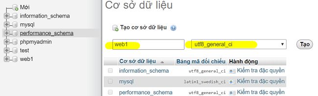 tạo cơ sở dữ liệu cho wordpress