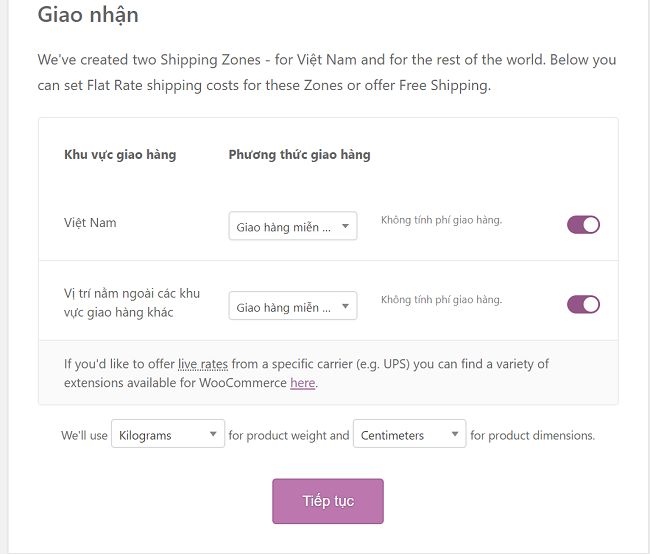 cấu hình woocommerce giao nhận