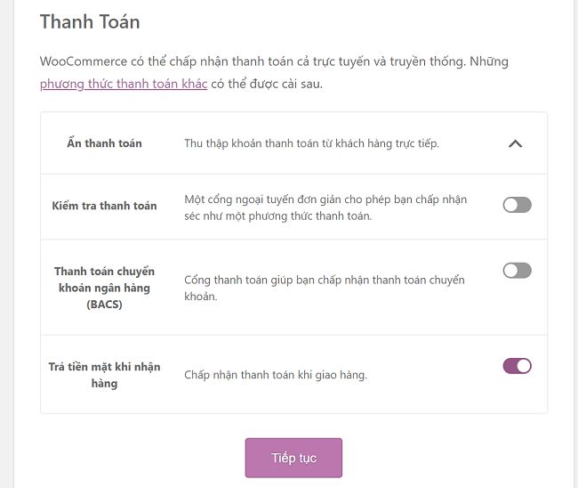 cấu hình woocommerce thanh toán
