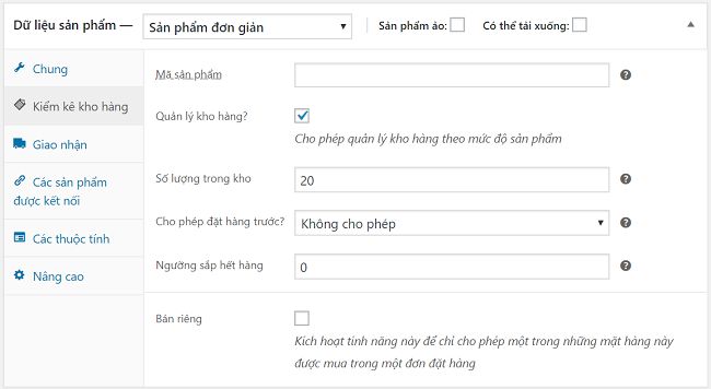 thông tin sản phẩm woocommerce