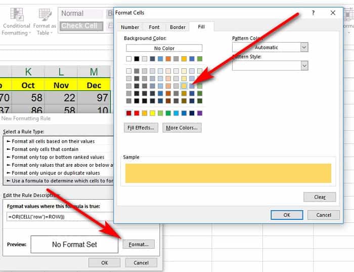 chọn màu sắc để tô màu đánh dấu dòng chọn