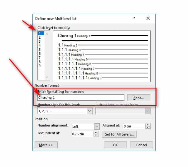 đánh tiêu đề cho chương, phần