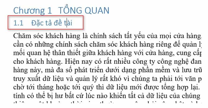 đánh tiêu đề cấp 2 cho chương, phần trong word