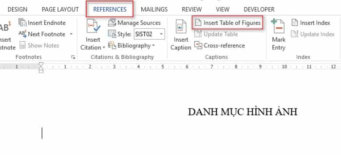 mục lục tự động cho hình ảnh word