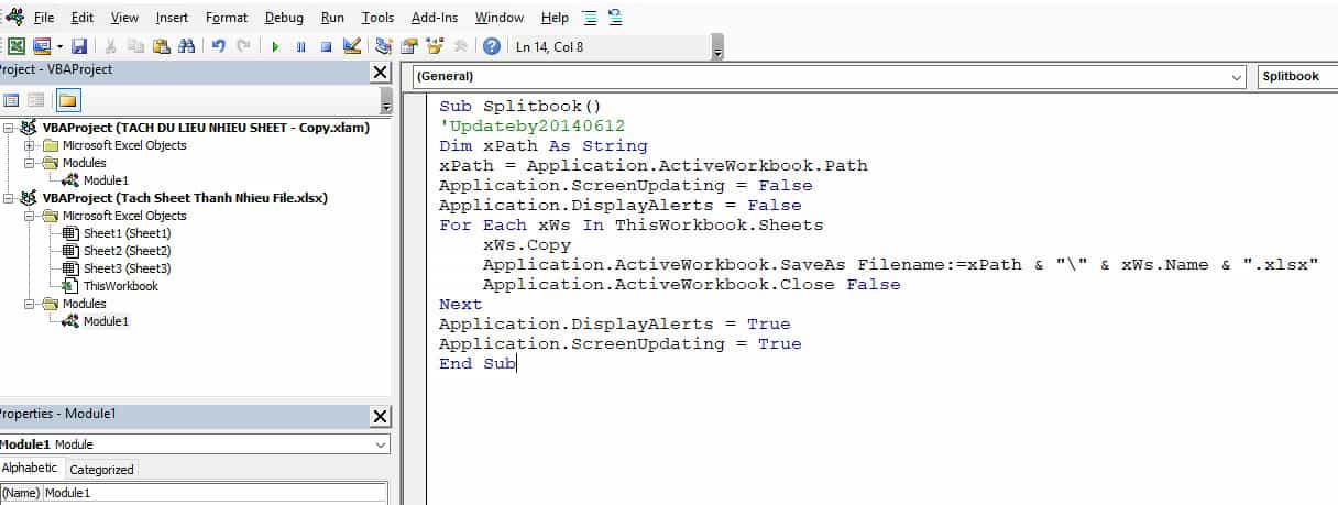 tự động tách sheet excel thành nhiều file