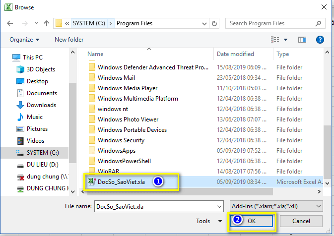 Thiết lập Addin trong Excel