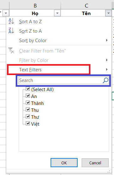 sắp xếp dữ liệu sau khi lọc