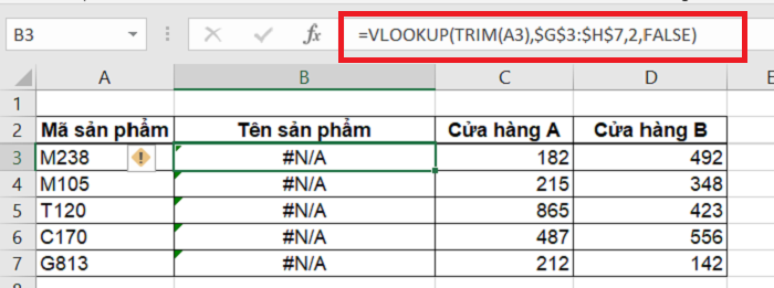 Giá trị vẫn không được trả về sau khi dùng hàm TRIM