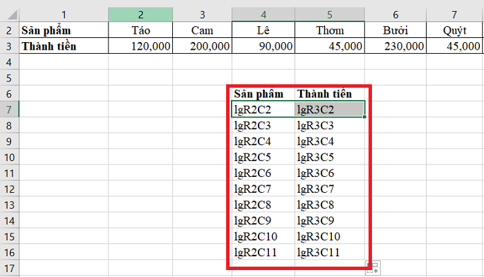 Kết quả sau khi nhập