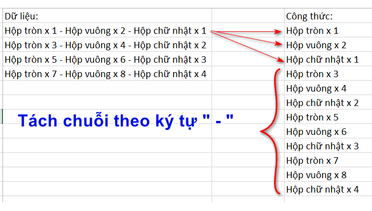 tách chữ trong excel thành các chữ con