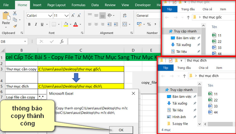 hiện thông báo đã copy thành công
