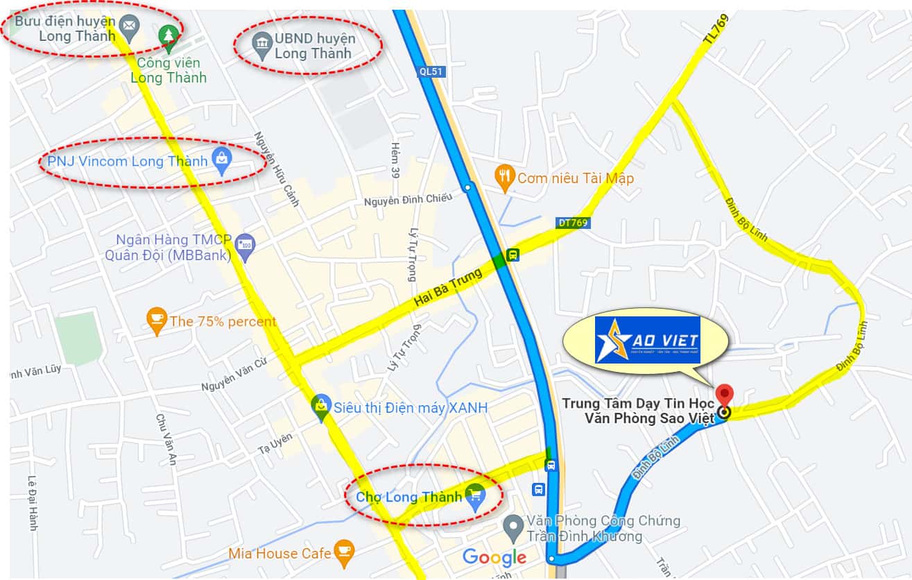Bản đồ Trung tâm đào tạo AutoCAD ở Long Thành, Nhơn Trạch