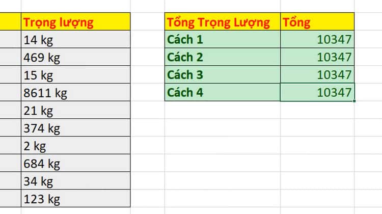 kết quả sau khi sư dụng hàm sum kết hợp hàm lift và find