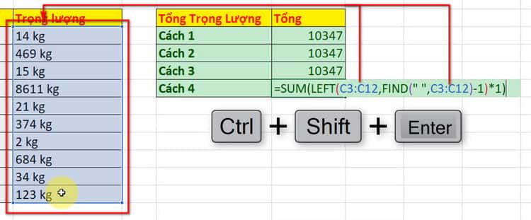 sử dụng hàm sum hết hợp hàm left và find