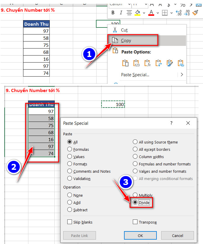chuyển số thành phần trăm