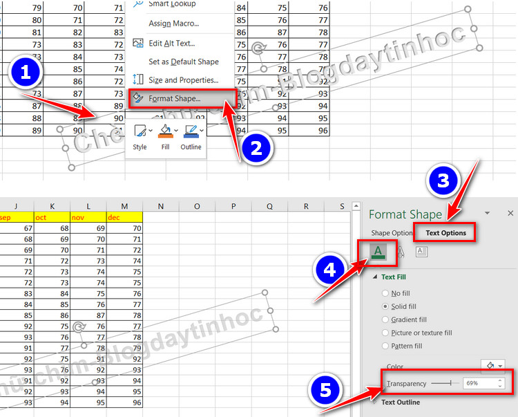 tùy chỉnh độ mờ
