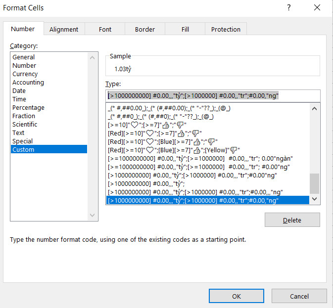 công thức định dạng giá trị