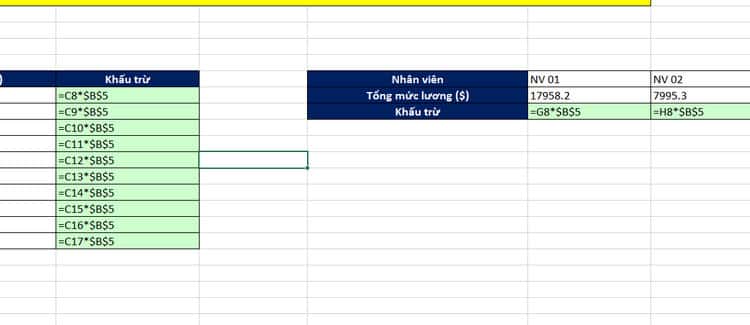 hiển thị công thức trong excel