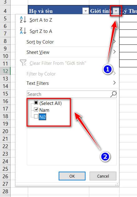 ví dụ lọc trong excel