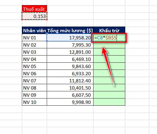 tham chiếu tuyệt đối trong excel