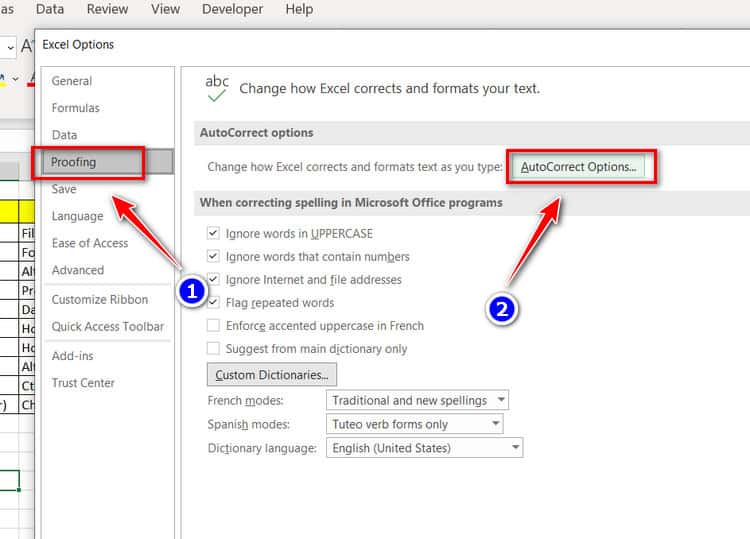 mở hợp thoại excel options