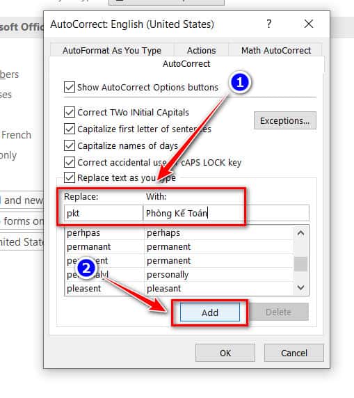 thêm auto correct mới