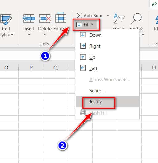 chọn justify dữ liệu