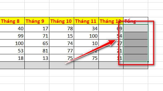 chọn vùng cần tính tổng