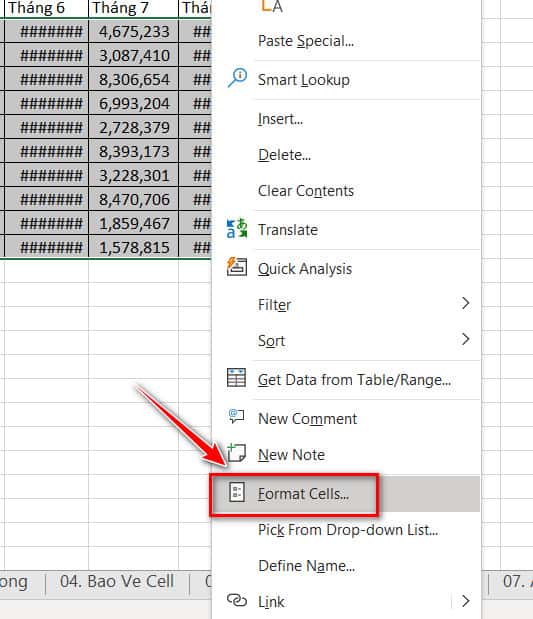 chọn vùng dữ liệu để format cell