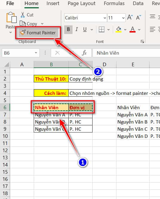copy định dạng với format painter