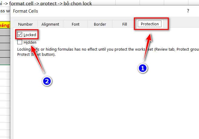 khóa vùng dữ liệu đã chọn