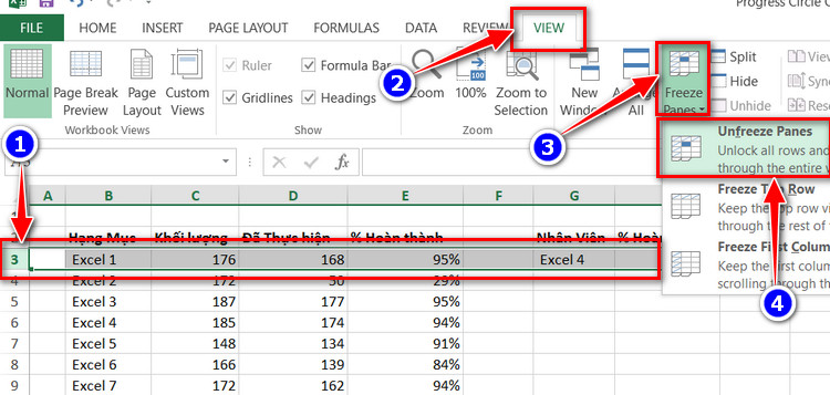 cố định tiêu đề
