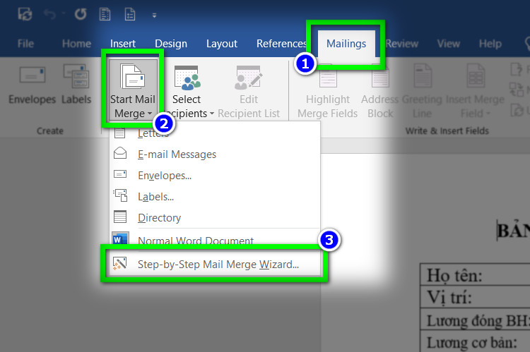 thực hiện các bước