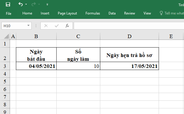 tính ngày hẹn trả hồ sơ trong Excel