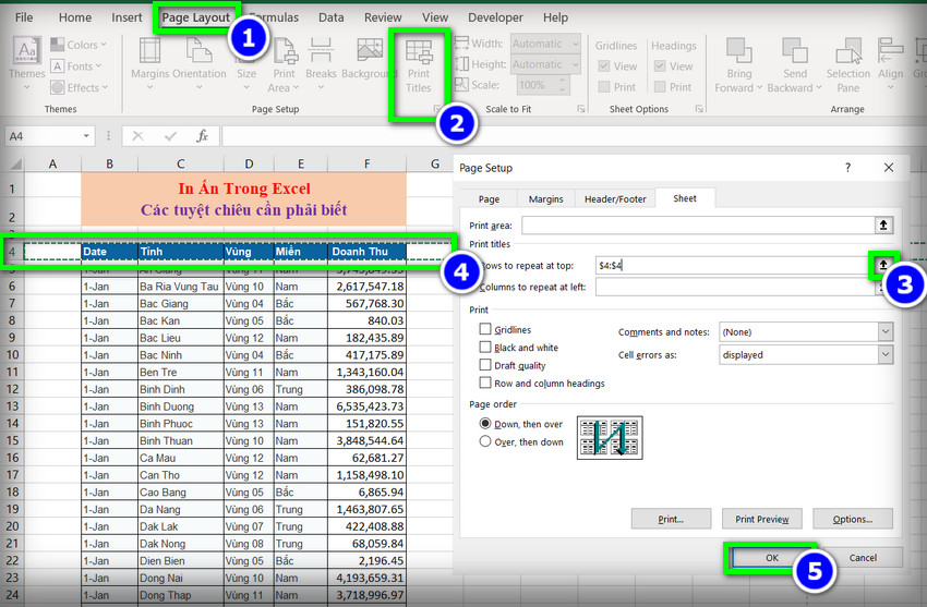 cố định tiêu đề