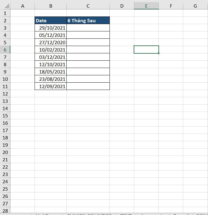 hình dữ liệu hàm edate