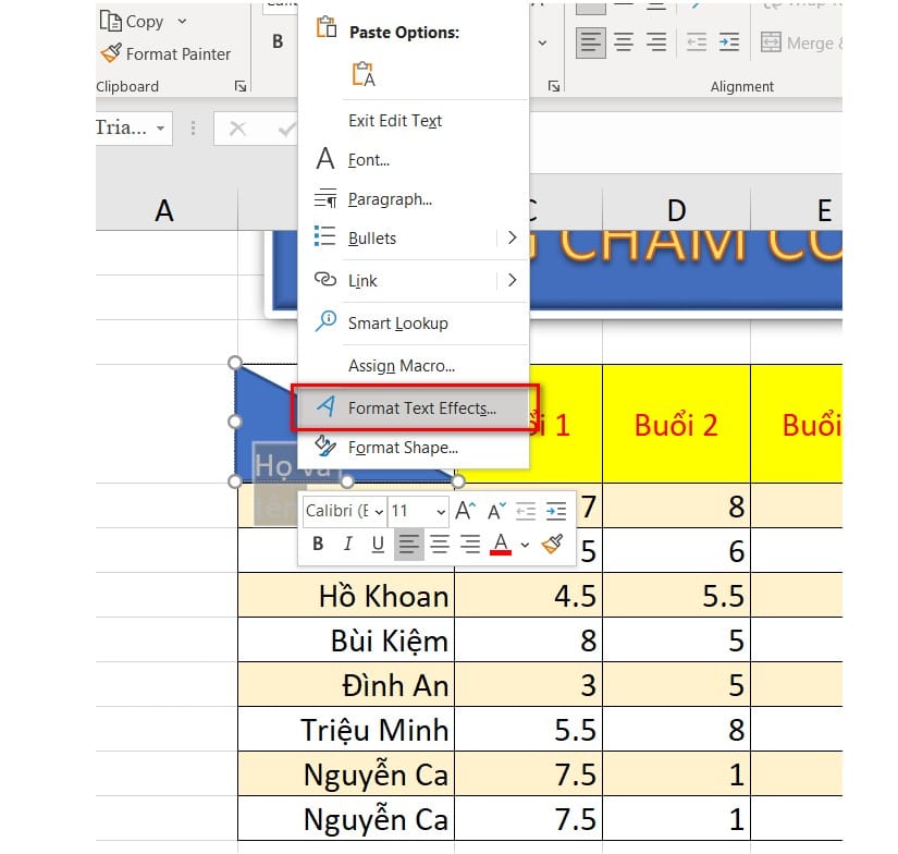 bôi đen chữ và chọn format text
