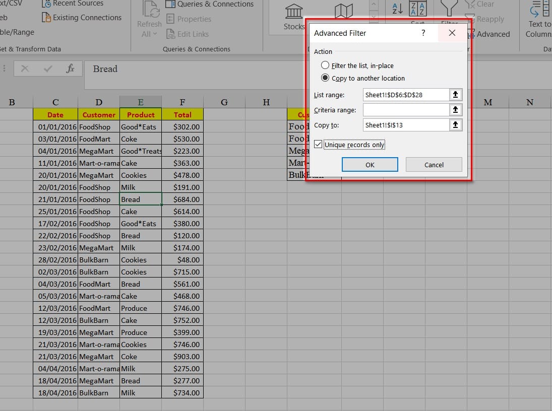 hình sử dụng bộ lọc advanced filter