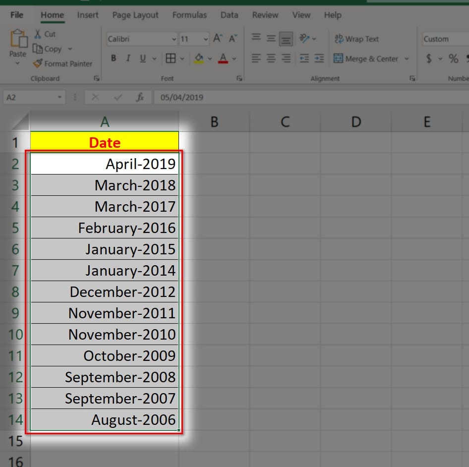 hình ảnh hiển thị tên tháng năm