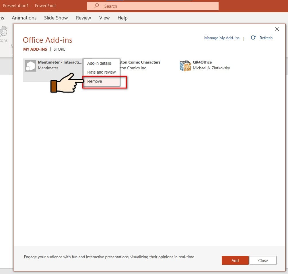 hình ảnh xóa add ins