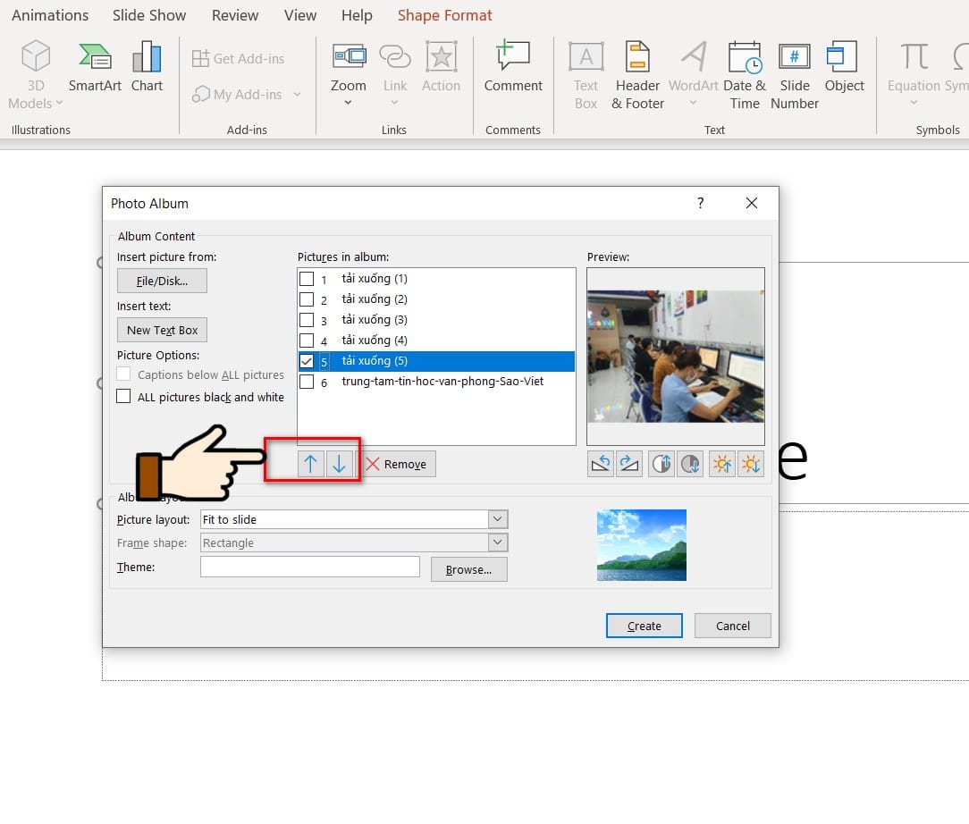 hình ảnh kích chọn mũi tên lên hoặc xuống