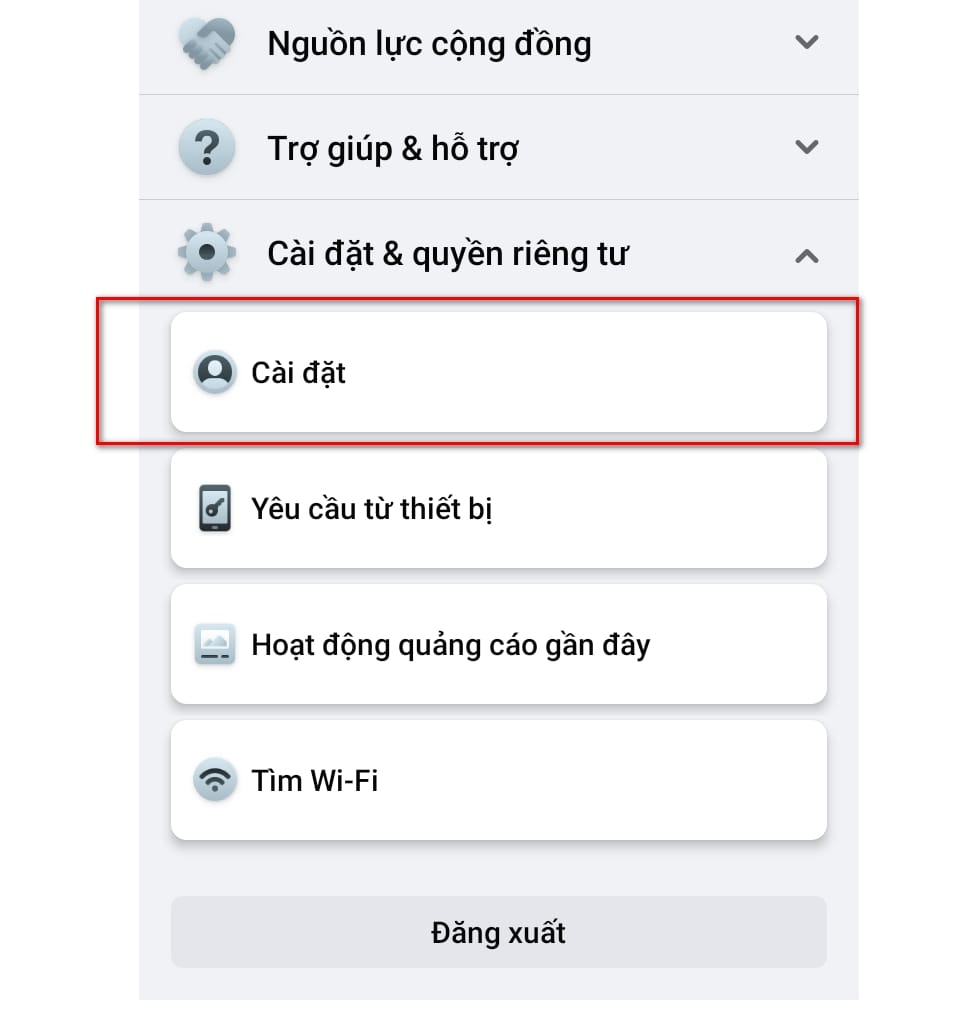 hình ảnh chọn phần cài đặt