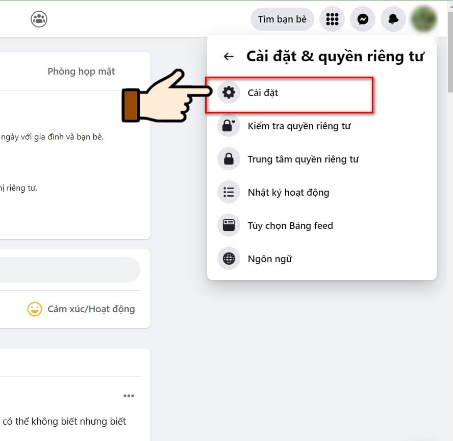 hình ảnh chọn mục cài đặt