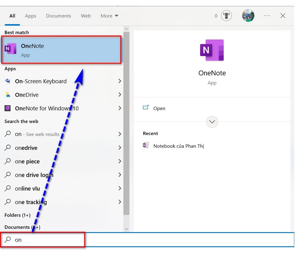 hình ảnh gõ tên onenote