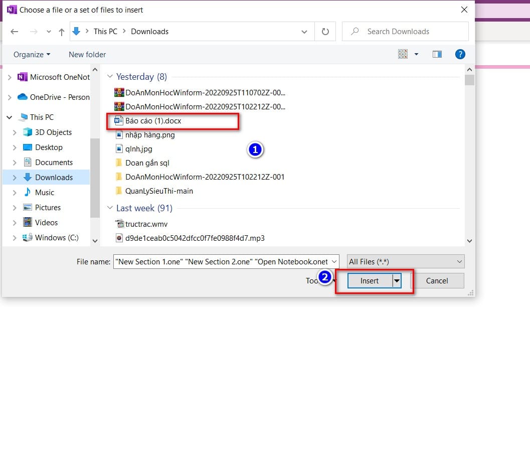 hình chọn tệp cần chèn
