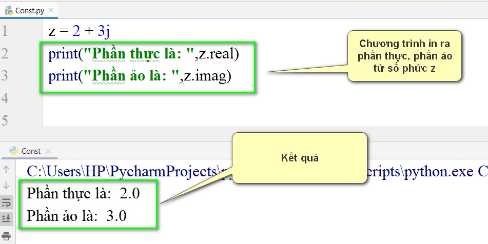 chương trình in ra thành phần số phức