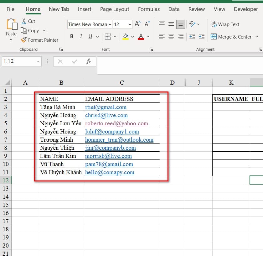 hình dữ liệu email